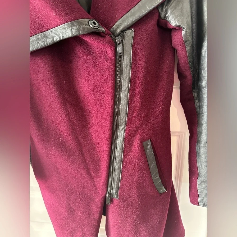 Danier Wool Leather Maroon Black Trench Coat Size 3XS Women’s - Picture 5 of 14